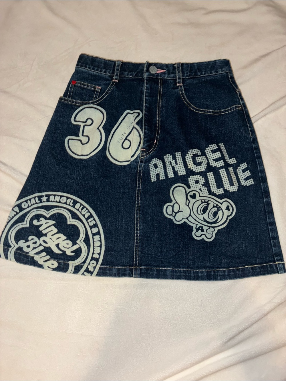 Angel blue Navy Denim Graphic mini Skirt